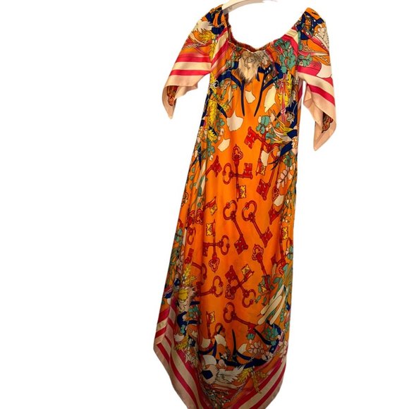 piccola bella southampton pink orange fun bold KEY print handkerchief dr… - Picture 6 of 6